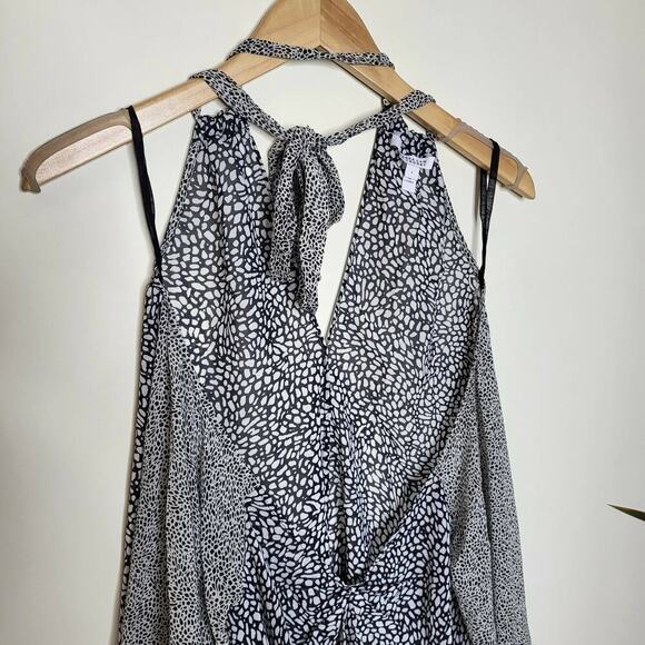 Derek Lam 10 Crosby Long Sleeve Cold-Shoulder Halter-Tie Printer Blouse - Picture 6 of 12